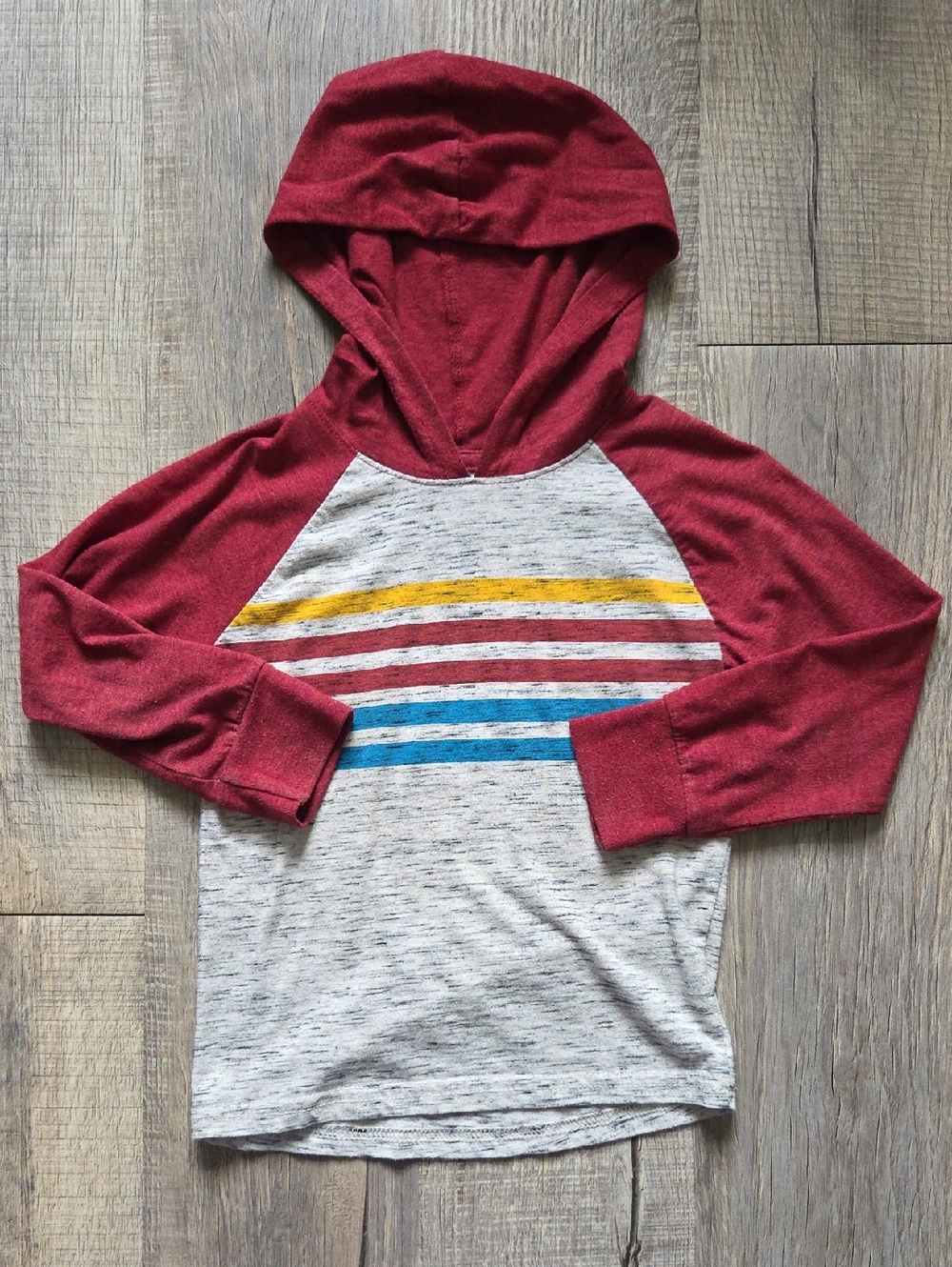 okie dokie Red Raglan Hoodie with Multi-Stripe Front